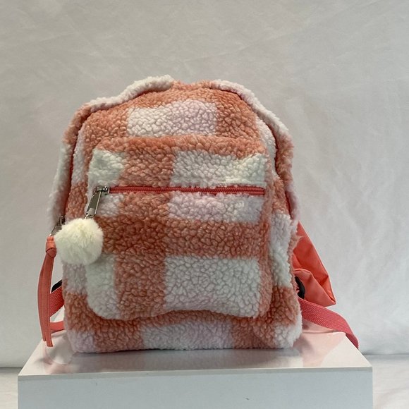 Cat & Jack Pink Plaid Sherpa Mini Backpack - Picture 2 of 5